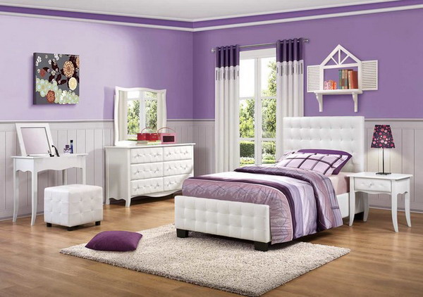 dormitor violet cu alb pentru copii | amenajez.ro